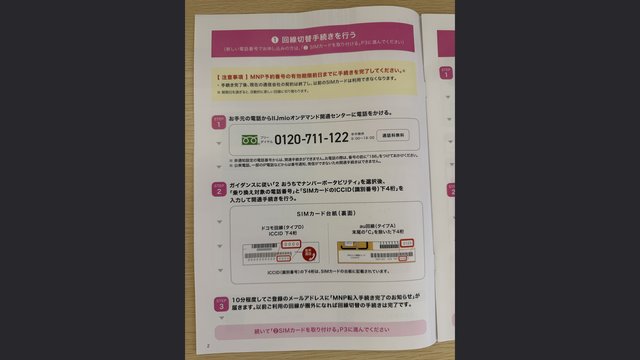初期設定ガイド。回線切替手続きのページ