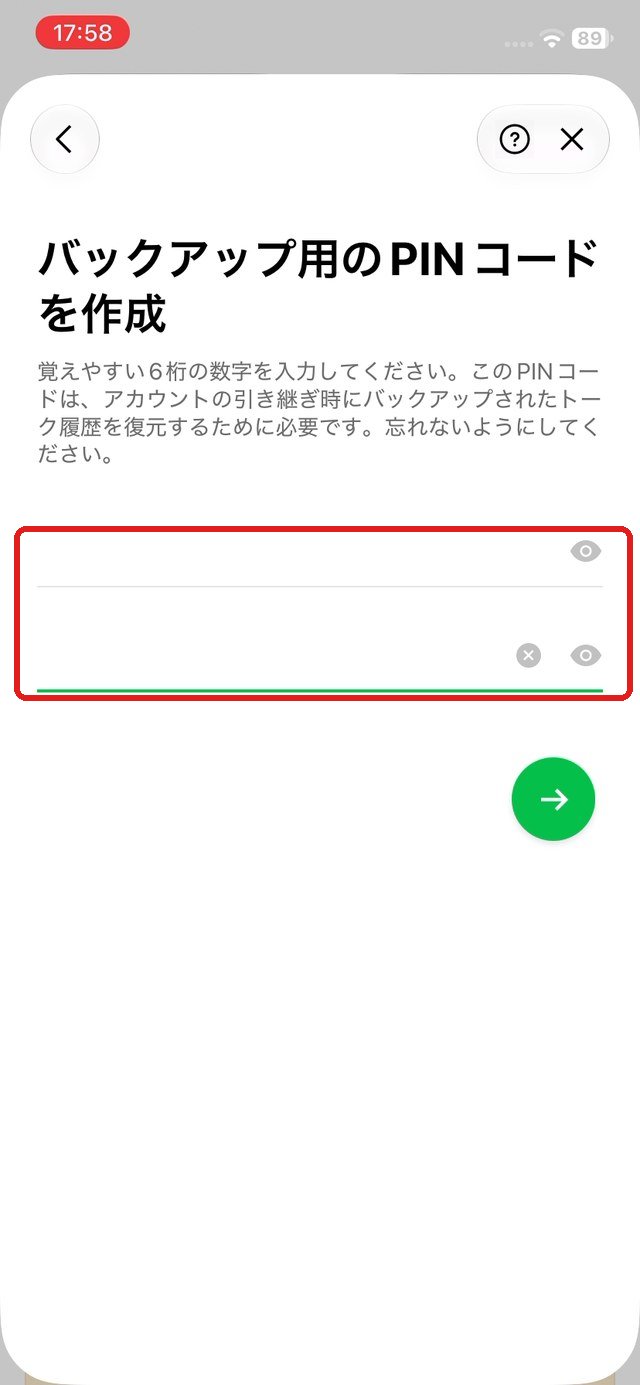 PINコードの入力画面。2つの入力欄を赤い枠で示している